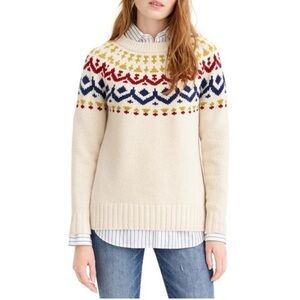J Crew Cream Fair Isle Pattern Cozy Merino Wool Sweater XS